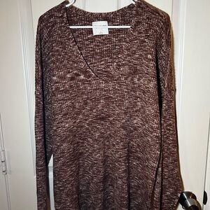 Abercrombie & Fitch Soft As F Ribbed Brown/Mauve V-Neck Sweater